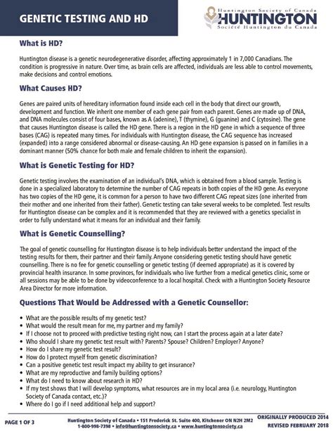 Genetic Testing Fact Sheet .